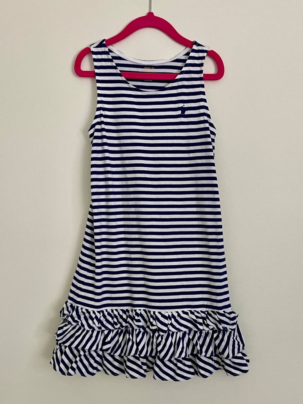 Polo by Ralph Lauren Navy & White Stripe Ruffle Hem Dress